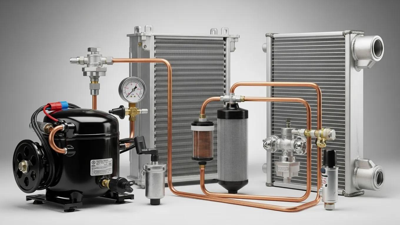 Understanding Your HVAC System Warranty & Coverage 1 Essential HVAC components including compressor, evaporator coil, and heat exchanger